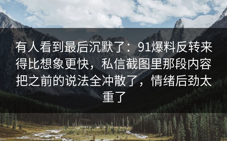 有人看到最后沉默了:91爆料反转来得比想象更快,私信截图里那段内容把之前的说法全冲散了,情绪后劲太重了 有人看到最后沉默了:91爆料反转来得比想象更快,私信截图里那段内容把之前的说法全冲散了,情绪后劲太重了